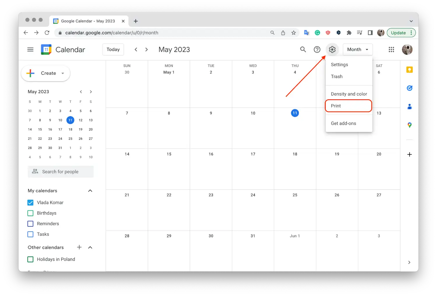 How to print a Google Calendar TabTV
